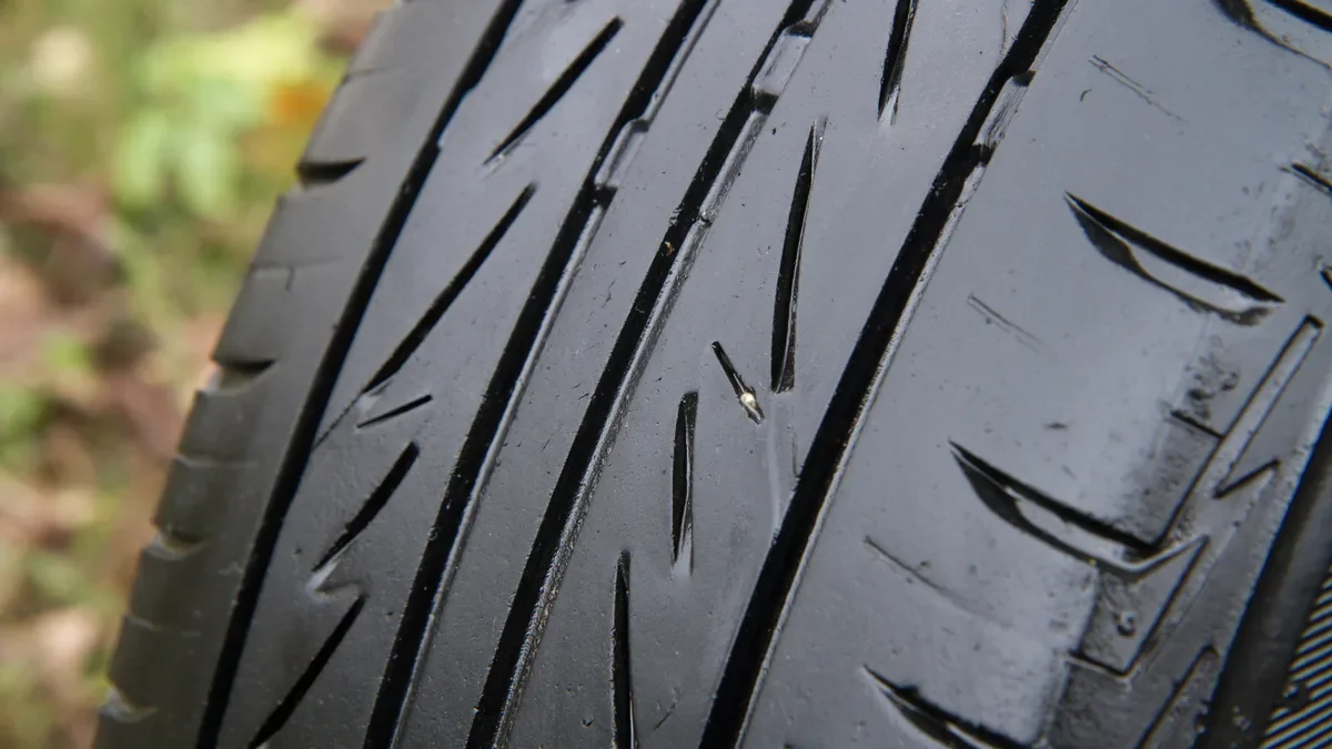 Close-up of the tread on a car tyre